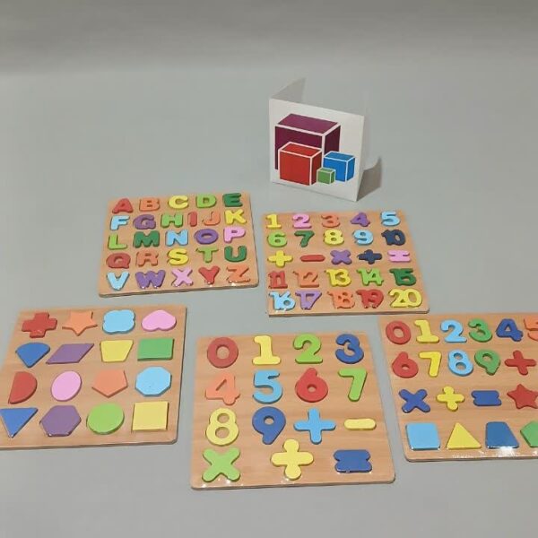 پازل چوبی اعداد و حروف و اشکال هندسی